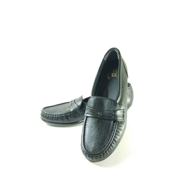 SAS Wedge Slip On Loafers Women's Size 7 Narrow Black Leather - Picture 9 of 11